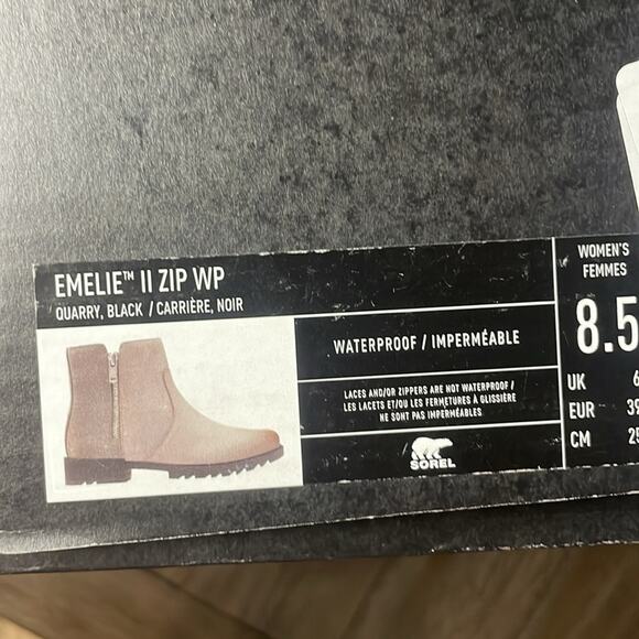 NIB SOREL Emelie II Leather Ankle Boot Quarry/black - womens size 8.5 - Picture 3 of 12